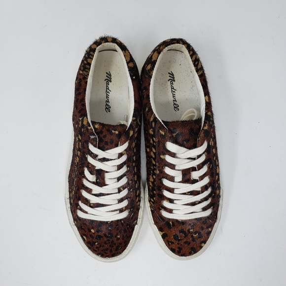 Madewell Sidewalk Low-Top Sneakers Painted Leopard Colorblock Calf Hair size 7 - Picture 2 of 10